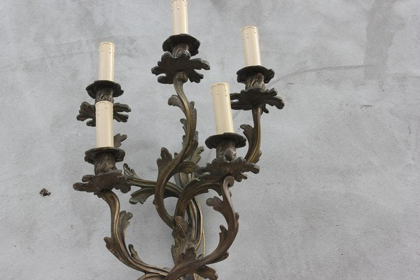 Large Louis XV Style Bronze Sconces with 5 Bulb Lights, Set of 2-UWJ-1181950