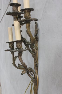 Large Louis XV Style Bronze Sconces with 5 Bulb Lights, Set of 2-UWJ-1181950