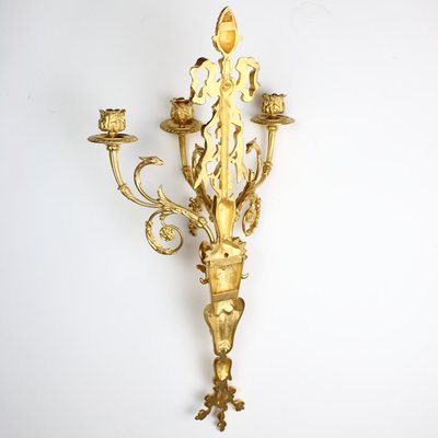 Large Louis XVI Three-Light Candle Sconces with Rams' Heads, 19th Century, Set of 2-KMT-1425521