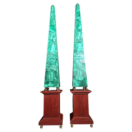 Large Malachite Obelisks with Red Jasper Base, 1950s, Set of 2