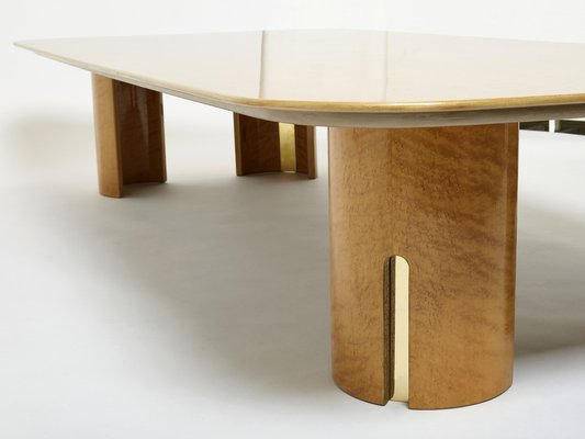 Large Maple & Brass Coffee Table by Giovanni Offredi for Saporiti, 1980s-YJA-1384403