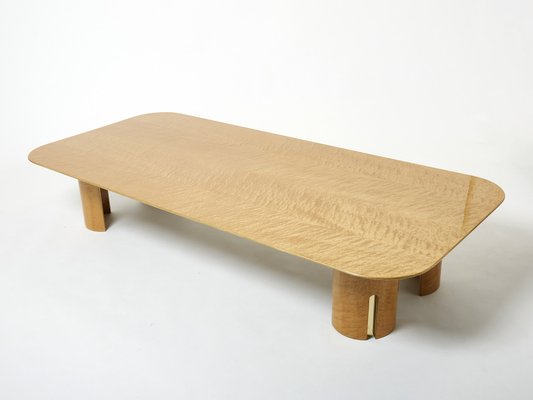 Large Maple & Brass Coffee Table by Giovanni Offredi for Saporiti, 1980s-YJA-1384403