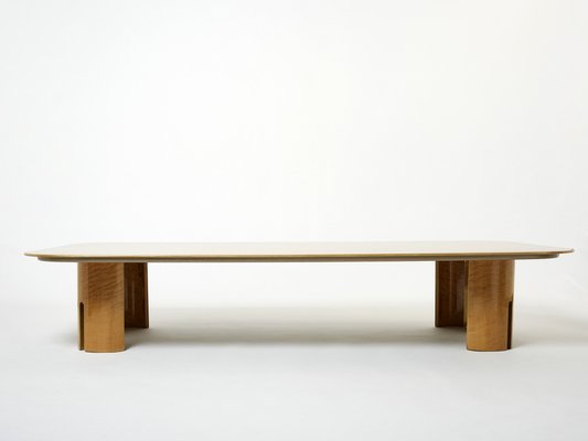 Large Maple & Brass Coffee Table by Giovanni Offredi for Saporiti, 1980s-YJA-1384403