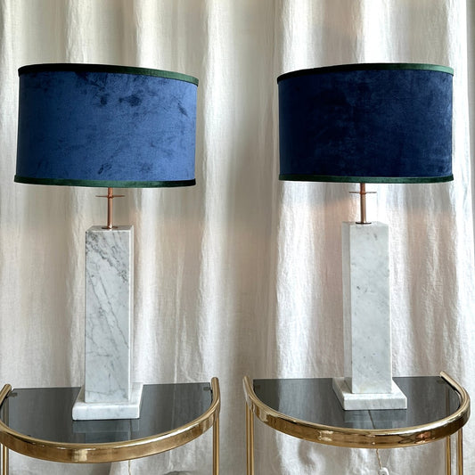 Large Marble and Copper Table Lamps with Velvet Shade from Hilton Hotel, 1980s, Set of 2