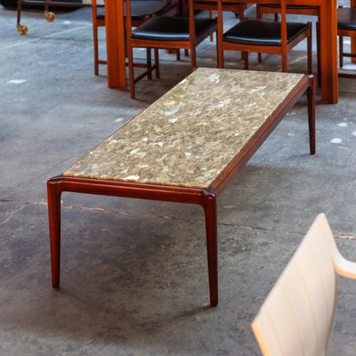 Large Marble and Teak Coffee Table, 1960s-QVY-1408376