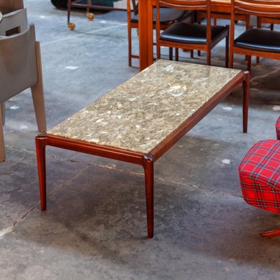 Large Marble and Teak Coffee Table, 1960s-QVY-1408376