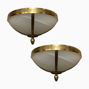 Large Marbled Glass and Brass Sconces, 1970s, Set of 2-JJC-1723321