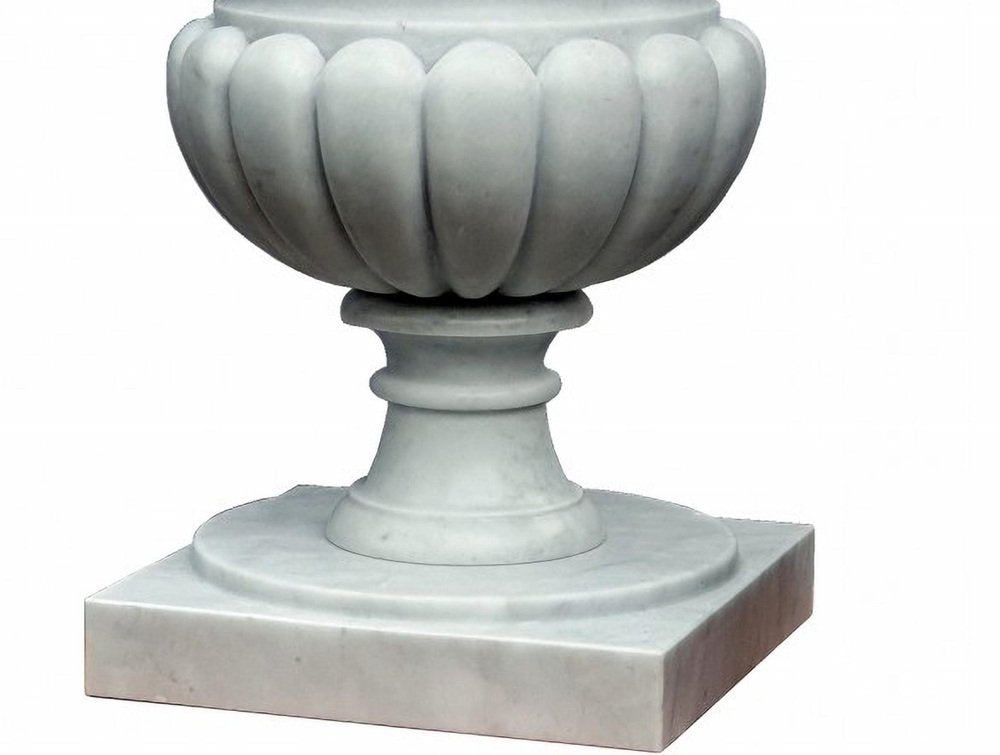 Large Mediceo Baccellato Vase in White Carrara Marble, 20th Century, Set of 2