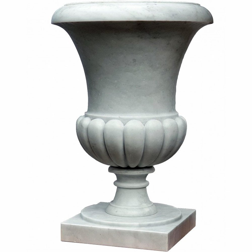 Large Mediceo Baccellato Vase in White Carrara Marble, 20th Century, Set of 2