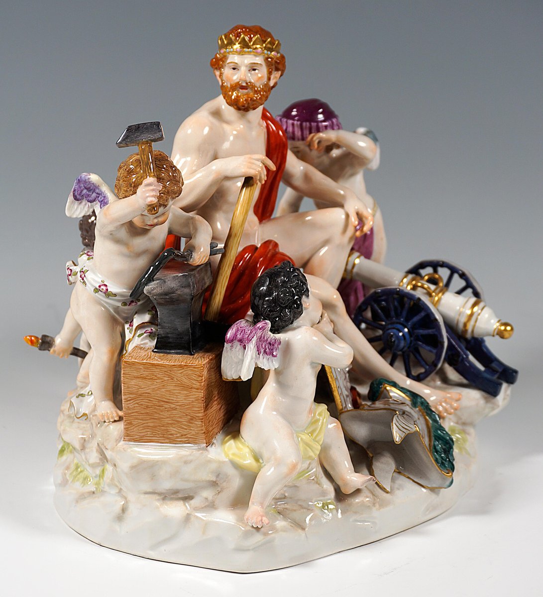 Large Meissen Allegorical Group The Fire attributed to M.V. Acier, Germany, 1850s