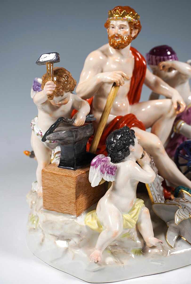 Large Meissen Allegorical Group The Fire attributed to M.V. Acier, Germany, 1850s