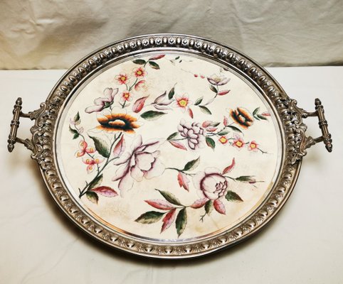 Large Metal and Porcelain Tray from Rörstrand, 1900s-ELB-1273955