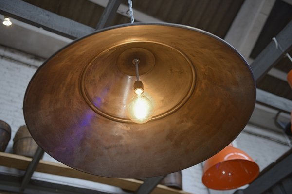 Large Metal Saucer Pendant Lamp from Bekaert, 1960s-NEN-2043214