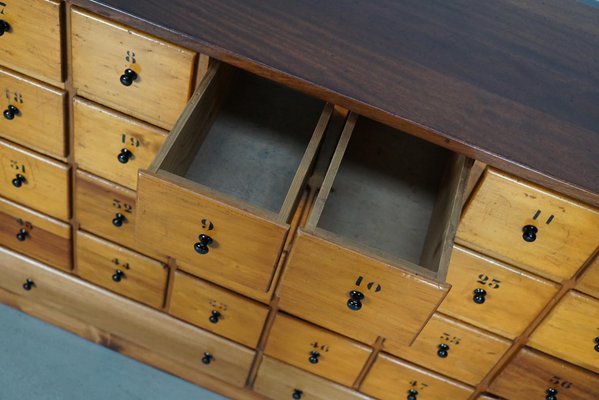 Large Mid-20th Century Dutch Industrial Beech Apothecary Cabinet-XO-1818838