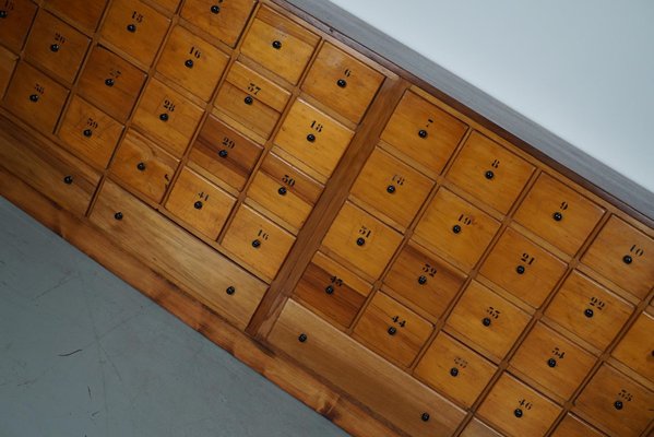 Large Mid-20th Century Dutch Industrial Beech Apothecary Cabinet-XO-1818838