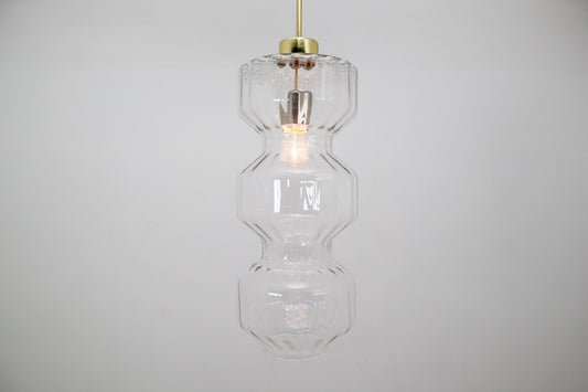 Large Mid-Ccentury Pendants in Glass and Brass, 1970s, Set of 12