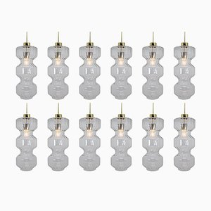 Large Mid-Ccentury Pendants in Glass and Brass, 1970s, Set of 12-TRW-1797068