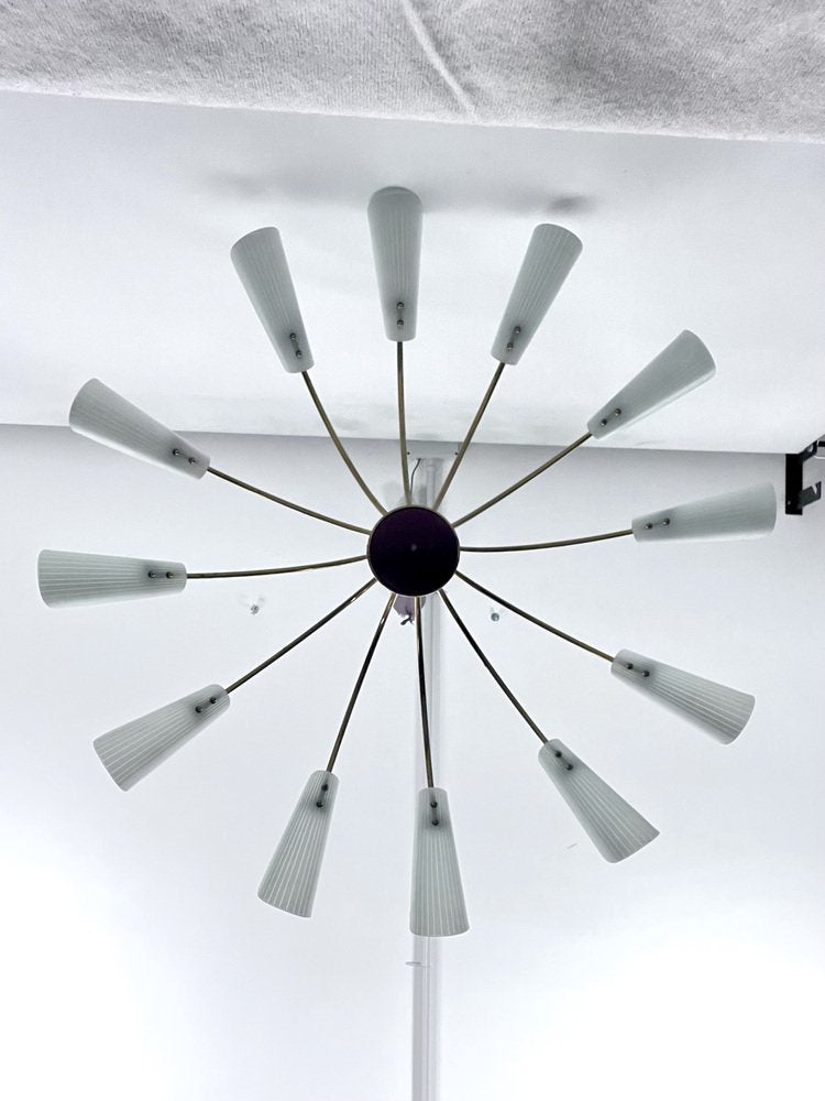 Large Mid-Century 12-Arm Chandelier in the style of Stilnovo, Italy, 1950s