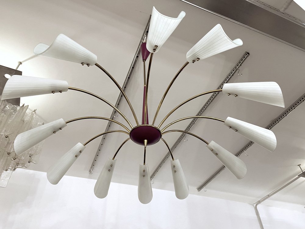 Large Mid-Century 12-Arm Chandelier in the style of Stilnovo, Italy, 1950s