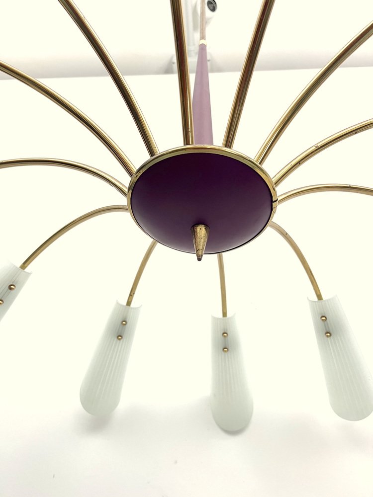 Large Mid-Century 12-Arm Chandelier in the style of Stilnovo, Italy, 1950s