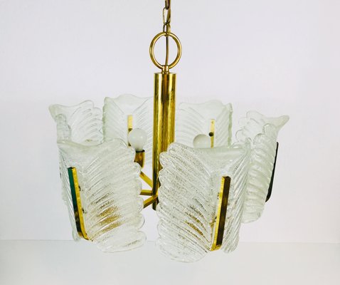 Large Mid-Century 6-Arm Brass and Ice Glass Chandelier from JSB Leuchten, 1960s-PUK-555417