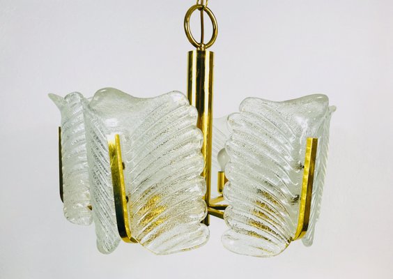 Large Mid-Century 6-Arm Brass and Ice Glass Chandelier from JSB Leuchten, 1960s-PUK-555417