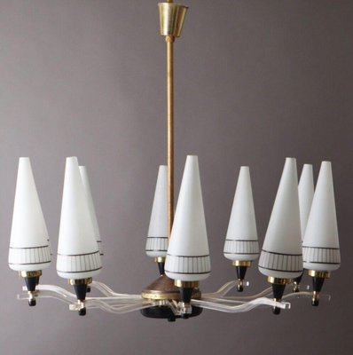 Large Mid-Century Acrylic Glass 10-Light Chandelier in the Style of Stilnovo-ESB-1376843