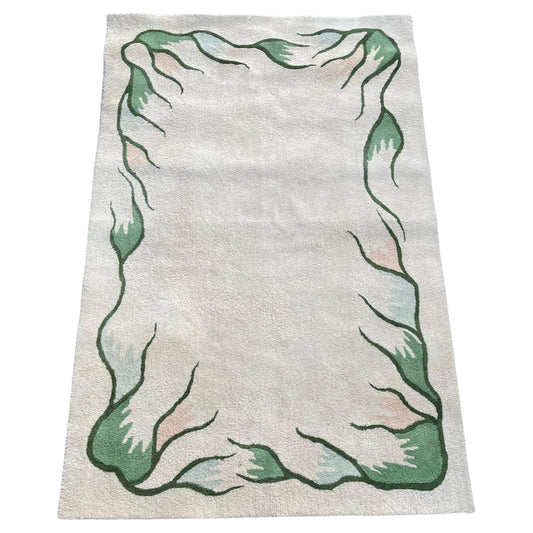 Large Mid-Century Art Deco Hand Tufted Floral Wool Rug, 1960s