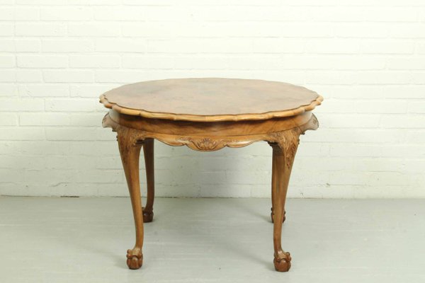 Large Mid-Century Baroque Style Coffee Table with Claw Foot Legs & Burl Wood Scalloped Top-ZA-1320829