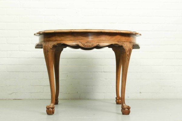 Large Mid-Century Baroque Style Coffee Table with Claw Foot Legs & Burl Wood Scalloped Top-ZA-1320829