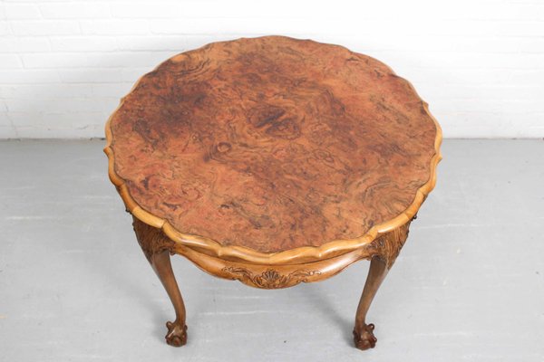 Large Mid-Century Baroque Style Coffee Table with Claw Foot Legs & Burl Wood Scalloped Top-ZA-1320829