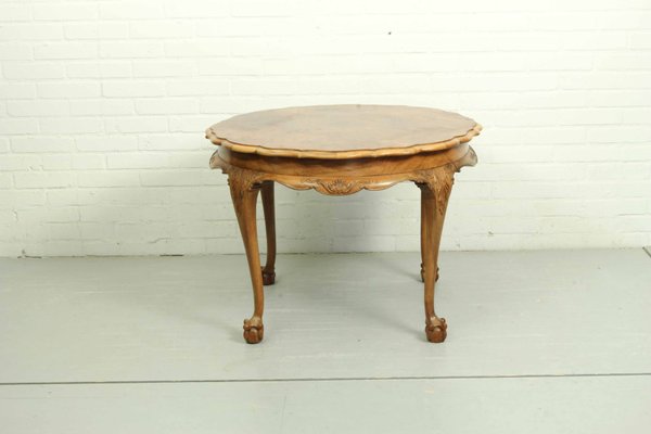 Large Mid-Century Baroque Style Coffee Table with Claw Foot Legs & Burl Wood Scalloped Top-ZA-1320829