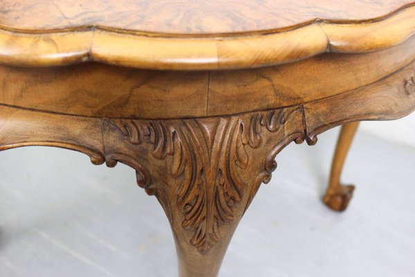 Large Mid-Century Baroque Style Coffee Table with Claw Foot Legs & Burl Wood Scalloped Top-ZA-1320829