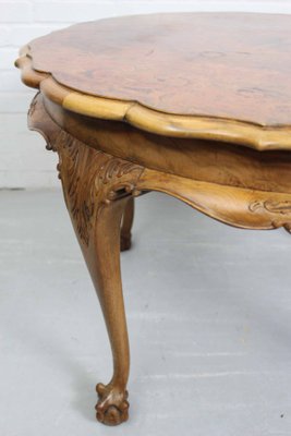 Large Mid-Century Baroque Style Coffee Table with Claw Foot Legs & Burl Wood Scalloped Top-ZA-1320829