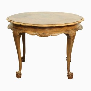 Large Mid-Century Baroque Style Coffee Table with Claw Foot Legs & Burl Wood Scalloped Top-ZA-1320829