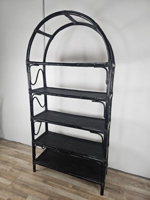 Large Mid-Century Black Wicker Bookcase with Shelves, 1970s-ZUW-2034982