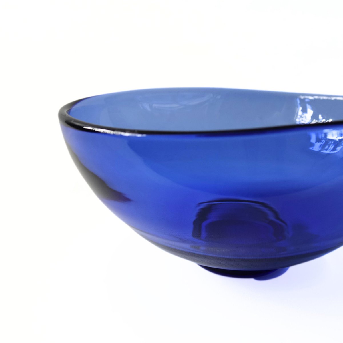 Large Mid-Century Blue Glass Bowl from Reijmyre Sweden