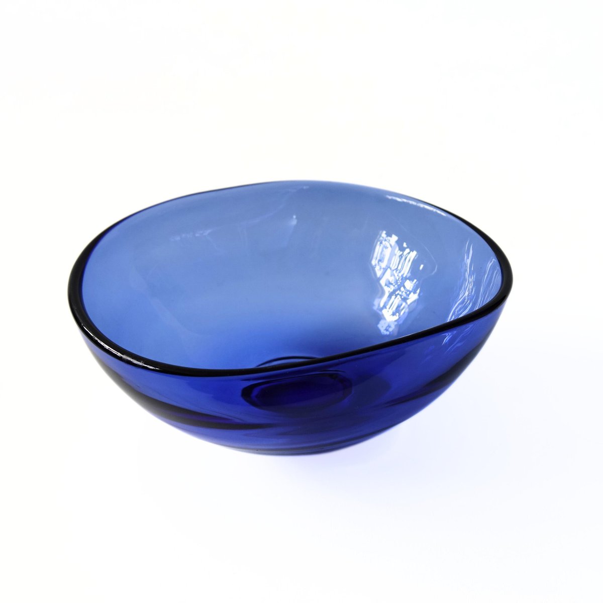 Large Mid-Century Blue Glass Bowl from Reijmyre Sweden