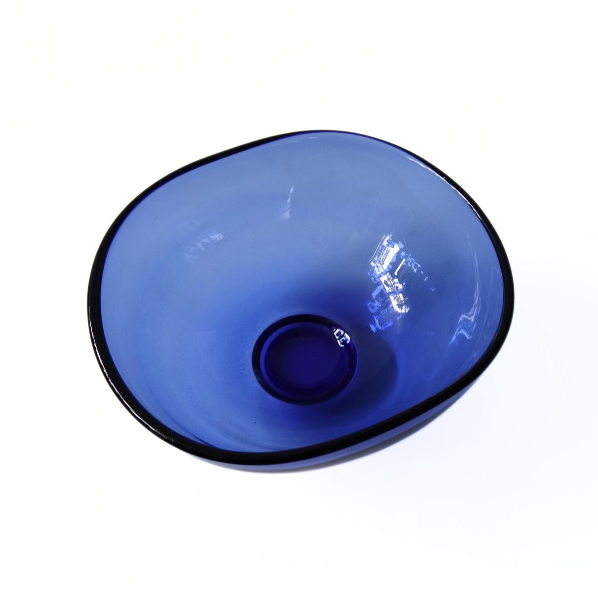 Large Mid-Century Blue Glass Bowl from Reijmyre Sweden