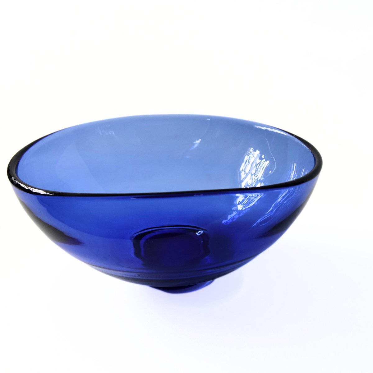 Large Mid-Century Blue Glass Bowl from Reijmyre Sweden