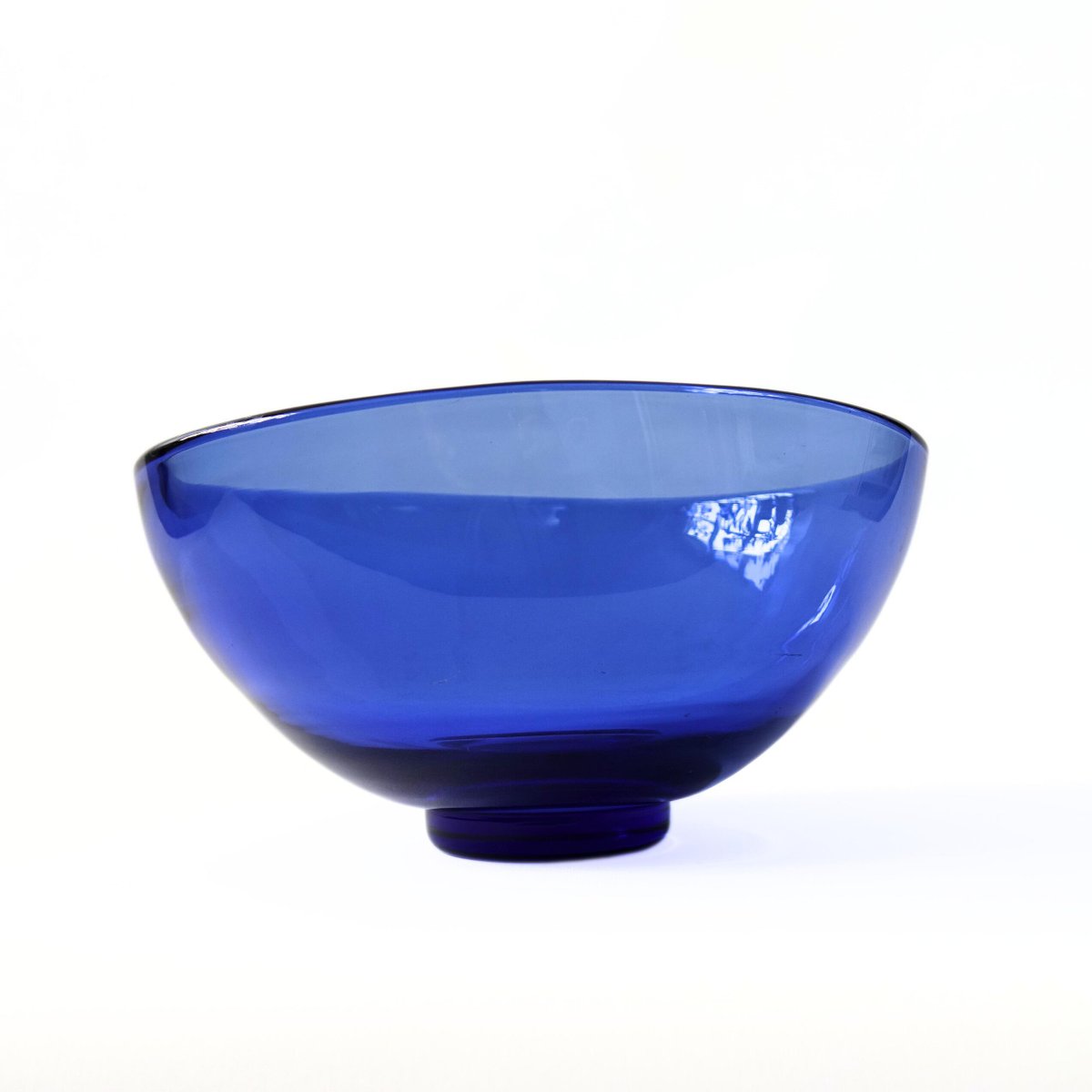 Large Mid-Century Blue Glass Bowl from Reijmyre Sweden