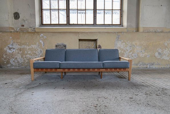 Large Mid-Century Bodö Sofa in Oak, Leather and Wool from Svante Skogh, Sweden, 1960s-UYK-1099133