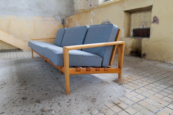 Large Mid-Century Bodö Sofa in Oak, Leather and Wool from Svante Skogh, Sweden, 1960s-UYK-1099133