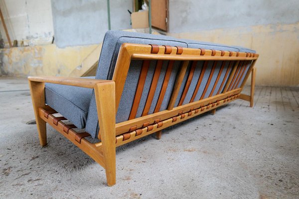 Large Mid-Century Bodö Sofa in Oak, Leather and Wool from Svante Skogh, Sweden, 1960s-UYK-1099133