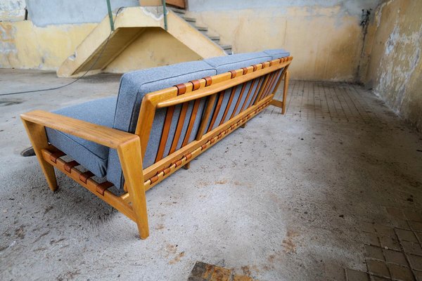 Large Mid-Century Bodö Sofa in Oak, Leather and Wool from Svante Skogh, Sweden, 1960s-UYK-1099133