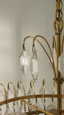 Large Mid-Century Brass and Crystal Glass Ceiling Lamp from Palwa-UMB-1105306