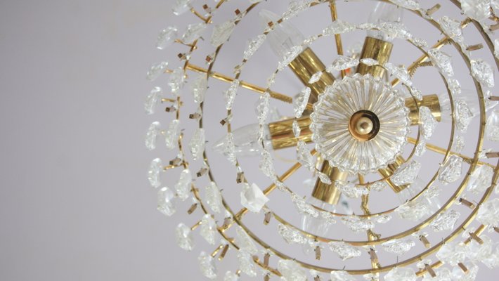 Large Mid-Century Brass and Crystal Glass Ceiling Lamp from Palwa-UMB-1105306