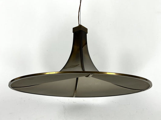 Large Mid-Century Brass and Curved Glass Esperia Ceiling Lamp Model Pagoda by Angelo Brotto for Esperia, 1960s