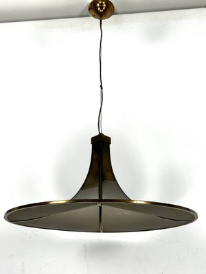 Large Mid-Century Brass and Curved Glass Esperia Ceiling Lamp Model Pagoda by Angelo Brotto for Esperia, 1960s