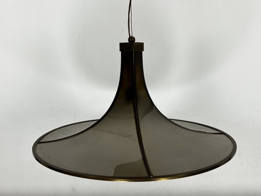 Large Mid-Century Brass and Curved Glass Esperia Ceiling Lamp Model Pagoda by Angelo Brotto for Esperia, 1960s-OT-1724042